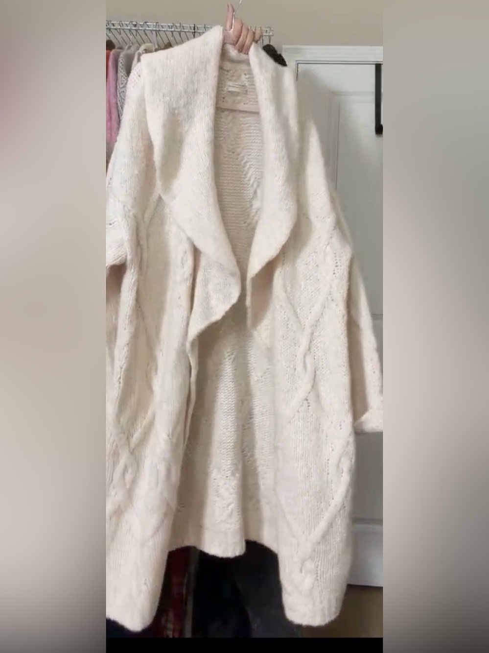 Anthropologie Long Line Cable Knit Open Cardigan in Cream, Size 2X